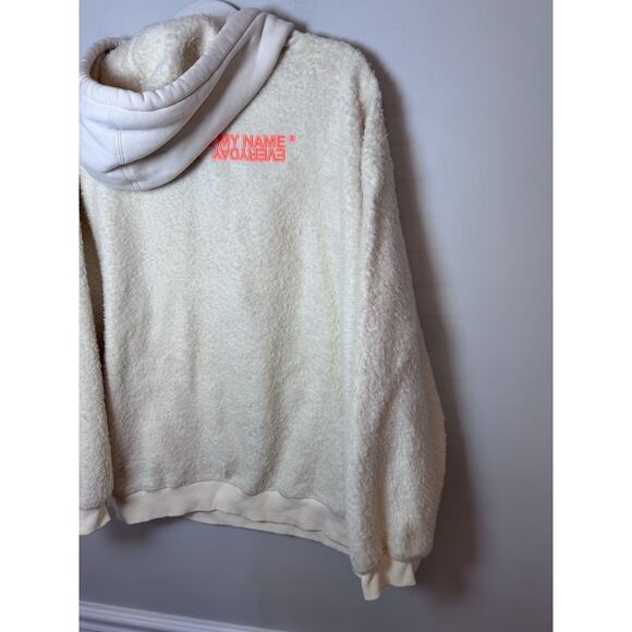 SJYP Unisex Sherpa Fleece Hoodie Ivory + Orange Hoodie Sweatshirt - Sz L - Picture 13 of 14